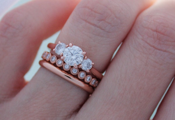 0.72ct Round Natural Salt and Pepper Diamond & 0.07ct Natural White  Diamonds 18K Rose Gold Ring – diamant la diva