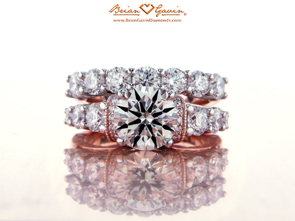 Brian Gavin Custom Rose Gold and Platinum Ring and Matching Diamond Band