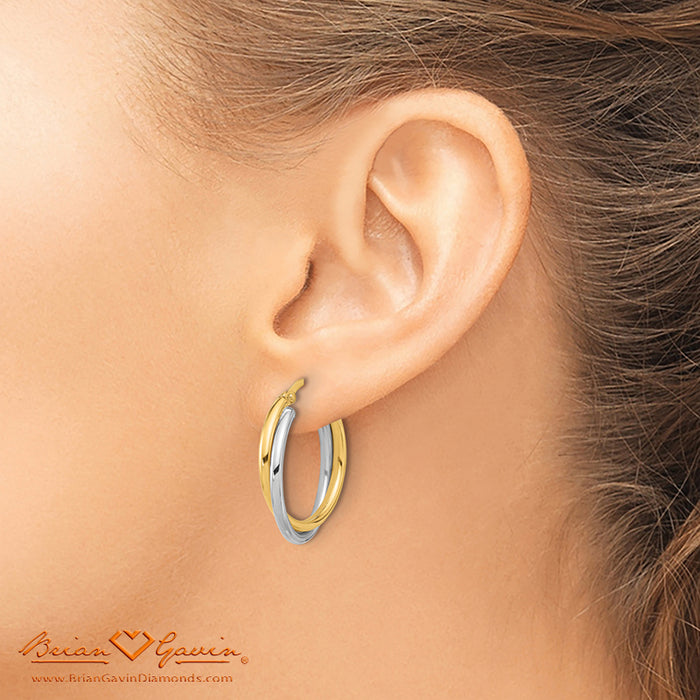 Two-Tone Twisted Round Hoop Earrings