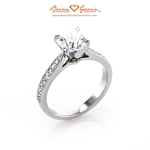 Four Prong Sleek Micro Pave Solitaire Engagement Ring